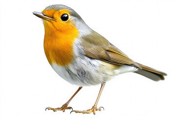 Adorable European robin bird illustration in soft pastel watercolors