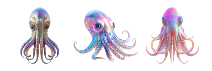 Colorful Octopuses on Transparent Background