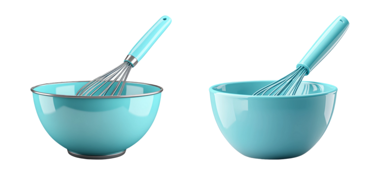 Blue Mixing Bowls with Whisk on Transparent Background