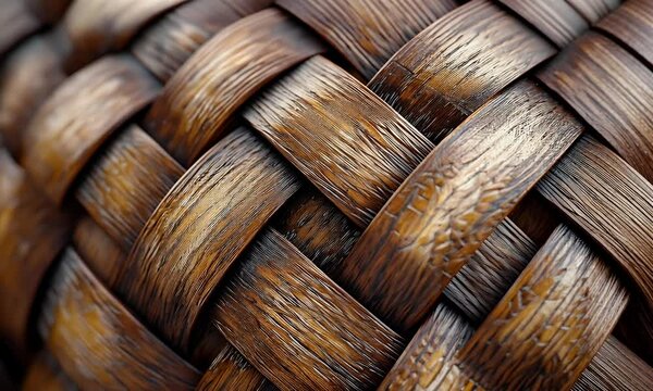 An intricately woven basket used for carrying goods, with close-ups of the texture and patterns, isolated on white background