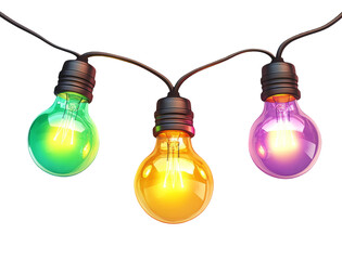 Colorful Light Bulbs on Transparent Background
