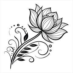 Hand-Drawn Ornamental Lotus Doodle Vector Design.