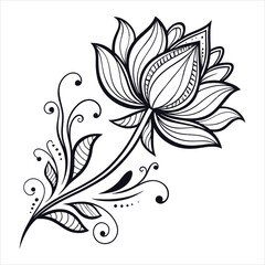 Hand-Drawn Ornamental Lotus Doodle Vector Design.