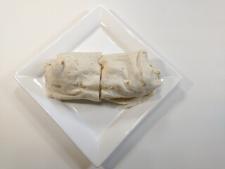 Burrito Sandwich Wrap Half Sliced White Square Plate