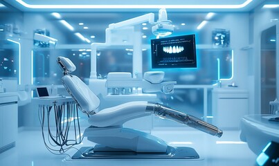 Modern dental clinic interior with advanced equipment and technology.