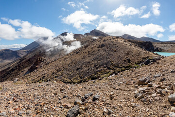Iconic Emerald Lakes and Blue Lake : Stunning turquoise lakes formed by volcanic activity, surrounded by dramatic landscapes, Tongariro Alpine Crossing, New Zealand