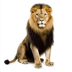 Obraz premium Regal Lion Sitting Majestically on White Background