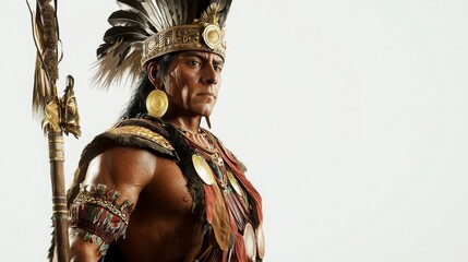 Obraz premium Traditional Warrior with Feathered Headdress and Vibrant Attire