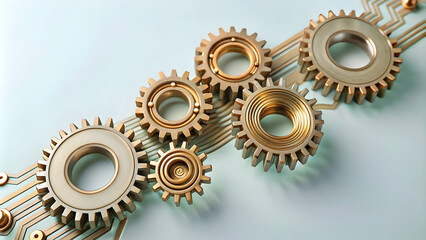 Abstract Mechanical Gears Connected by Circuit Lines Symbolizing Industrial Innovation