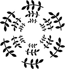 Round frame of beautiful decorative black branches on white background. Isolated vector frame for your design.
