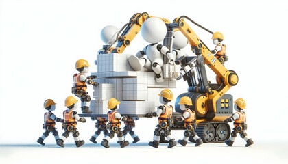 Fototapeta premium 3D Construction Workers Utilizing Exoskeletons for Enhanced Performance on Site