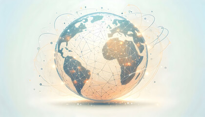 Glowing Abstract Globe with Nodes Representing Global Connectivity and Digital Networks