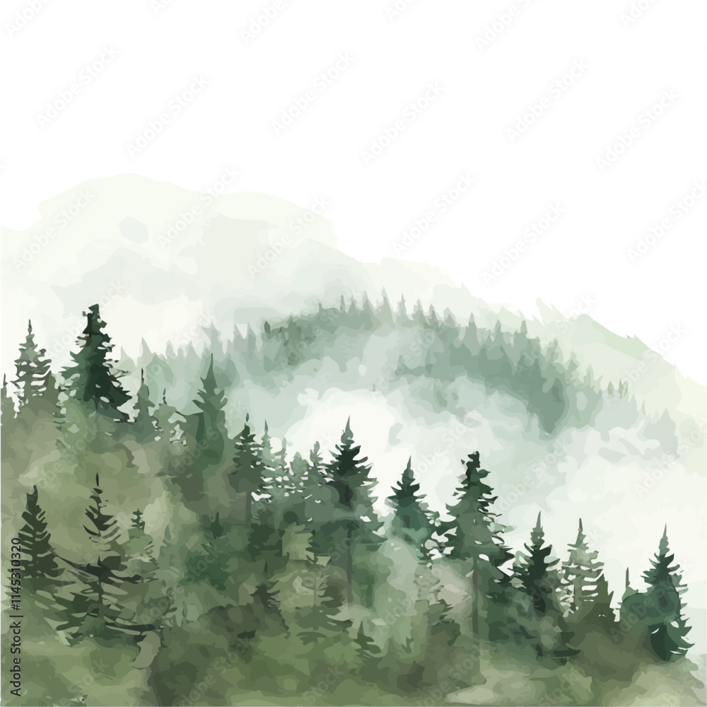 Wall mural a watercolor illustration of soft spring mist in the forest, isolated on a white background. soft sp