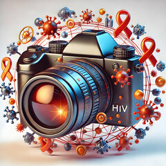 Fototapeta premium 3D Quantum Entangled Communication Icon Transmitting HIV Research Data Macro View