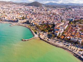 Naklejka premium Top view of the resort coast of Kusadasi in Turkey.