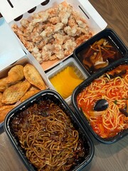 Chinese Meal Set with Fried Dumplings, Jajangmyeon, Jjamppong, and Tangsuyook