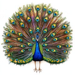 Fototapeta premium Vibrant Peacock Displaying Its Colorful Tail Feathers