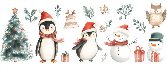 Cute Christmas Animals Wearing Festive Attire with Holiday Decorations