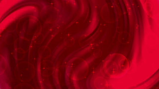 Dark red gradien bacground swirled fabric with translucent circles and small bright stars. Suitable for backgrounds, textures, festive designs, and holiday decorations.