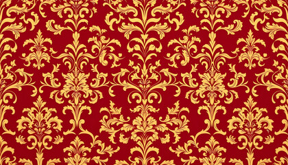 Fototapeta premium Red Gold Damask Pattern Baroque Design