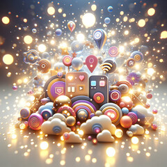 Vibrant 3D Bokeh Celebration Lights Background for New Year 2025