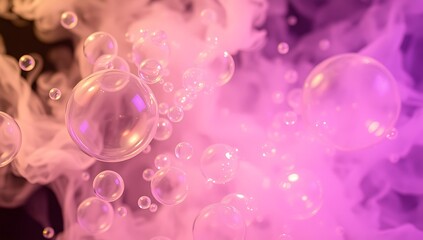 Pink and Purple Bubbles Float in Smoky Air