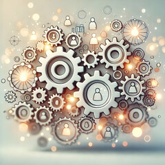 3D Abstract Gears Interlocking with Bokeh Lights - Innovation and Cooperation Concept