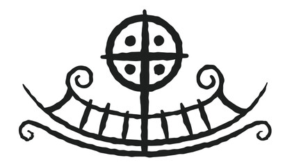 Norse pagan nautical symbol: An ancient Drakkar illustrated in ink. 