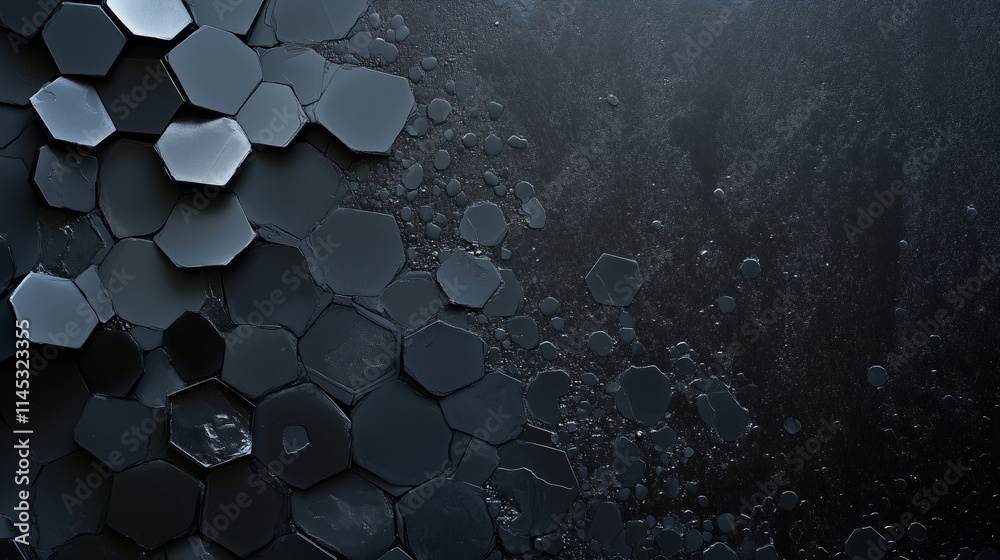 Poster intricate black hexagonal patterns create a striking abstract surface with subtle texture and depth
