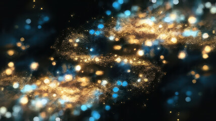 Obraz premium A mesmerizing abstract composition featuring shimmering golden and blue lights set against a dark backdrop, evoking a sense of cosmic wonder.