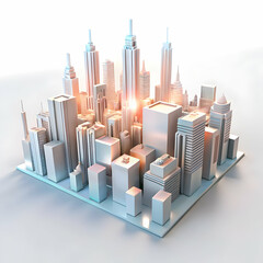 Abstract City Skyline of Circuit Lines with Soft Glow - Technology and Urban Innovation
