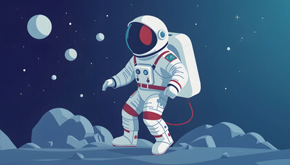 The astronaut, flat design, with white tones