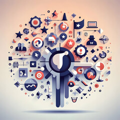 Obraz premium Flat Abstract Political Symbols Concept 3D Shapes Gradient Background Vector Illustration