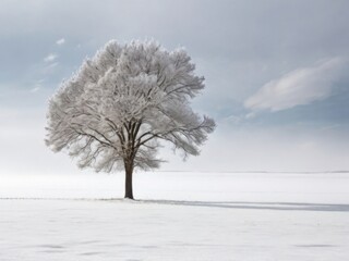 The beauty of winter solitude, winter landscape with tree, tree on snowy horizon