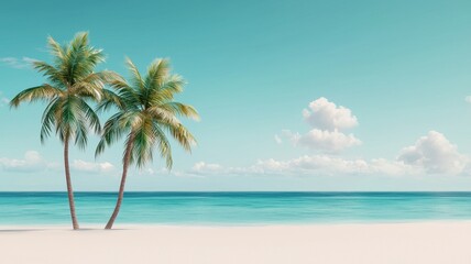 Fototapeta premium Tropical Beach Paradise Two Palm Trees Ocean Sky
