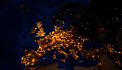 Fototapeta premium Europe and Middle East at night, with white tones