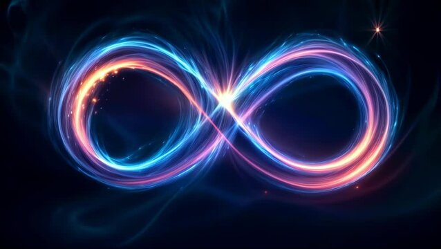 Glowing Infinity Symbol Seamless Looping 4K Video Background. Abstract Energy Flow, Eternal Life, and Spiritual Concepts Animation.