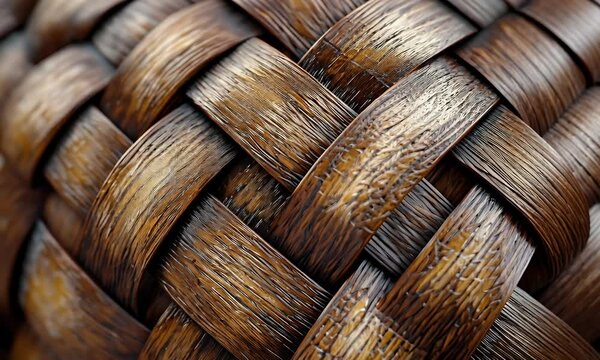 An intricately woven basket used for carrying goods, with close-ups of the texture and patterns, isolated on white background
