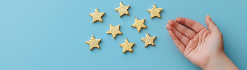 Five Gold Stars Hand Rating Review Quality Service Excellence Feedback Customer Satisfaction