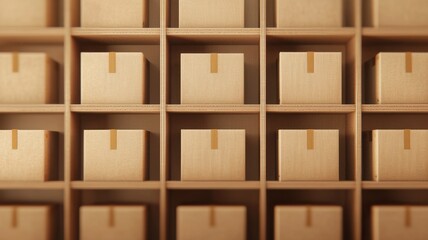 Cardboard Boxes on Wooden Shelves Storage Logistics Warehouse Inventory Shipping Packaging Delivery