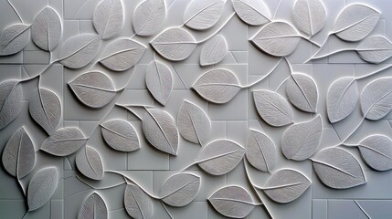 Elegant White Leaf Pattern on Textured Surface for Contemporary Interior Design, Highlighting Nature-Inspired Aesthetics and Modern Architecture