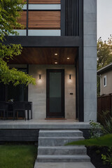 Modern Home Exterior with Gray Concrete and Dark Wood Accents