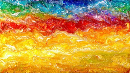 Colorful Abstract Texture with Waves of Blue, Green, Red, Orange, and Yellow in a Fluid Artistic Representation of Nature's Palette