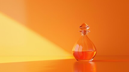 Glass Decanter with Amber Liquid on Bright Orange Background