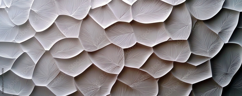 Poster textured abstract background of overlapping leaf shapes with delicate veins and soft color gradation