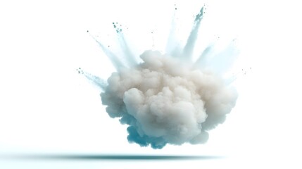 White dust ball exploding in the air on a white background