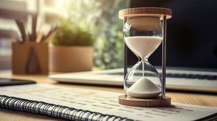 The image of an hourglass dominating a calendar starkly illustrates the importance of adept time