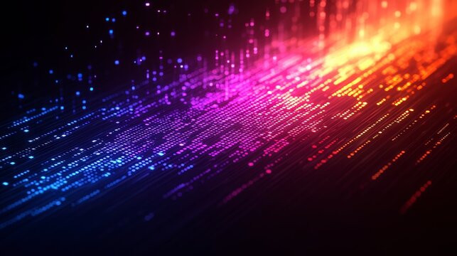 Abstract digital data flow with glowing particles. Futuristic data stream visualization. Big data transfer concept. Cyberspace technology background with light streaks.
