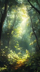 Fototapeta premium Sunlight Streaming Through Forest Canopy