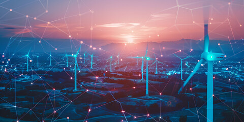 Fototapeta premium Smart Energy Solutions: The Future of Renewable Power, AI-Driven Wind Energy: Connecting the Grid